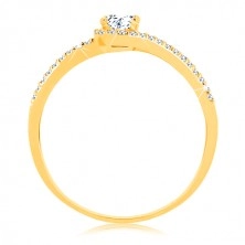 585 gold ring with split glossy shoulders, clear zircon