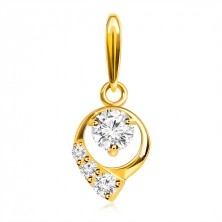 Pendant made of yellow 14K gold - drop contour, round zircons in clear colour