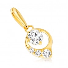 Pendant made of yellow 14K gold - drop contour, round zircons in clear colour