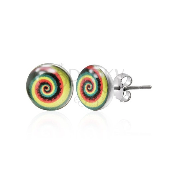 Colourful steel earrings - spiral