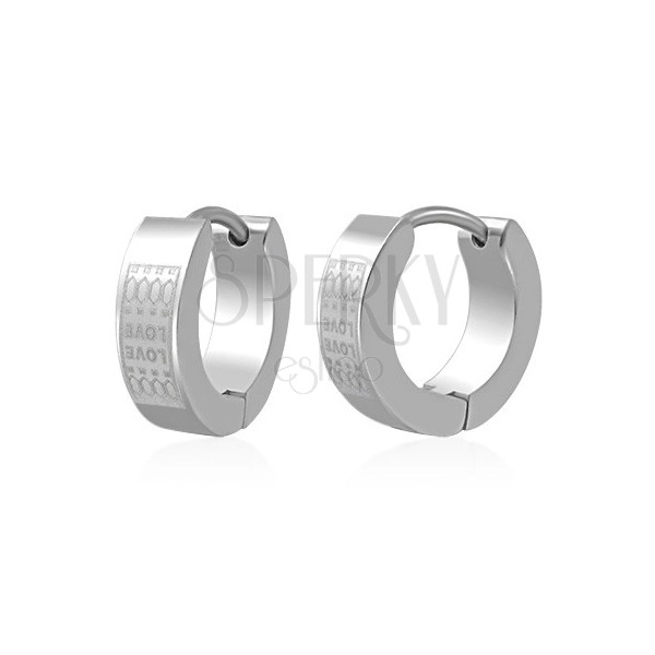 Huggie steel earrings - matt LOVE pattern