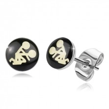 Round steel earrings – sexual position, clear glaze, studs