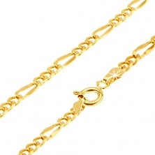 Gold bracelet - three oval links, long flattened eyelet, 200 mm