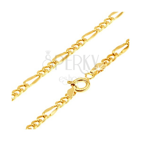 Gold bracelet - three oval links, long flattened eyelet, 200 mm