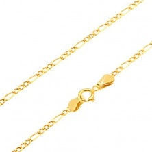Chain made of yellow 14K gold - three tiny eyelets and oblong hoop, 440 mm