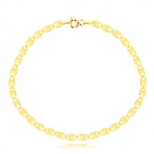 Bracelet, yellow 14K gold - flat elongated links, radial notches, 180 mm