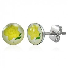 Stainless steel earrings - yellow rose