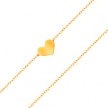 Bracelet made of yellow 14K gold - small symmetric and flat heart, fine chain