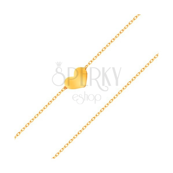 Bracelet made of yellow 14K gold - small symmetric and flat heart, fine chain