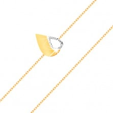 14K gold bracelet - thin chain, bicoloured teardrop with cut-out