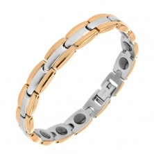 Bracelet made of surgical steel, Y - links in combination of gold and silver colours