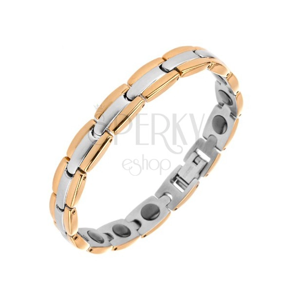 Bracelet made of surgical steel, Y - links in combination of gold and silver colours