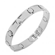 Steel bracelet, elongated and oval links, glossy centre and shiny border