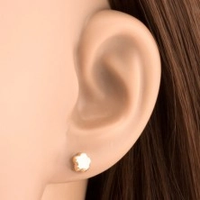 585 gold earrings - shiny mirror-like and smooth flower, stud fastening