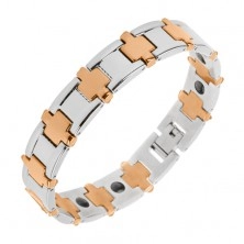Magnetic bracelet made of 316L steel, bicoloured, shiny surface
