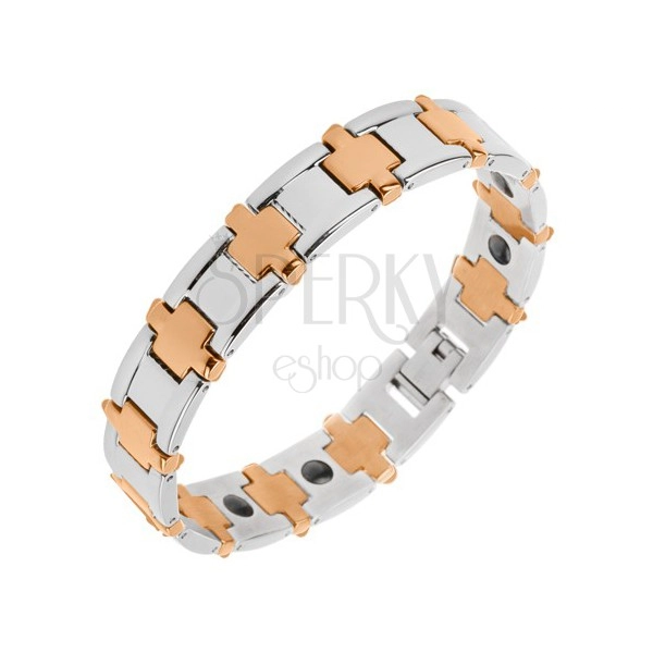 Magnetic bracelet made of 316L steel, bicoloured, shiny surface