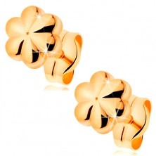 Stud earrings made of yellow 14K gold - small shiny flower with notches