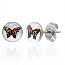 Steel earrings - orange butterfly