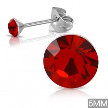 Earrings made of 316L steel - red round zircon, stud fastening