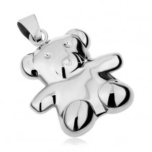 Pendant made of 316L steel in silver colour, two-sided bear, high-gloss