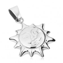 Pendant made of surgical steel, silver colour, shiny two-sided sun