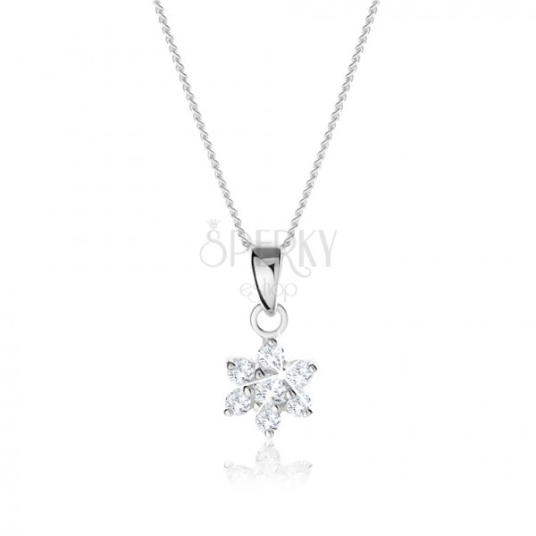 925 silver necklace, clear zircon flower, fine chain