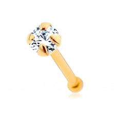 585 gold nose piercing, straight - glossy zircon in clear colour, 1,5 mm