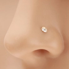 Nose piercing made of yellow 14K gold - sparkly clear zircon in shiny mount, 1,5 mm