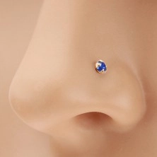 Nose piercing made of yellow 14K gold - tiny zircon in dark blue colour, 1,5 mm