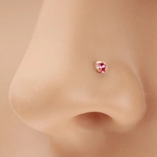 Straight nose piercing in yellow 14K gold - zircon in fuchsia colour, 1,5 mm