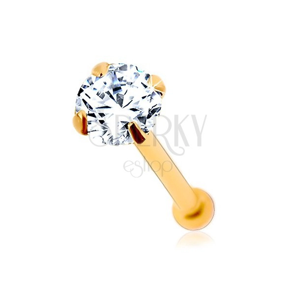 585 gold nose piercing, straight - glittering zircon in clear colour, 2 mm