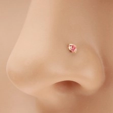 585 gold nose piercing, straight - glittering zircon in pink colour, 1,5 mm