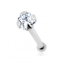 Nose piercing made of white 14K gold - round clear zircon, 1,5 mm