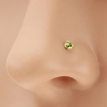 Nose piercing made of yellow 14K gold - light green sparkly zircon, 1,5 mm