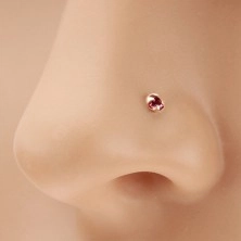 Nose piercing made of yellow 14K gold, straight - round purple zircon, 1,5 mm