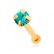 375 gold nose piercing, straight - sparkly blue-green zircon, 1,5 mm
