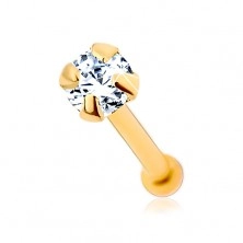 Nose piercing made of yellow 9k gold - clear shimmering zircon, 1,5 mm