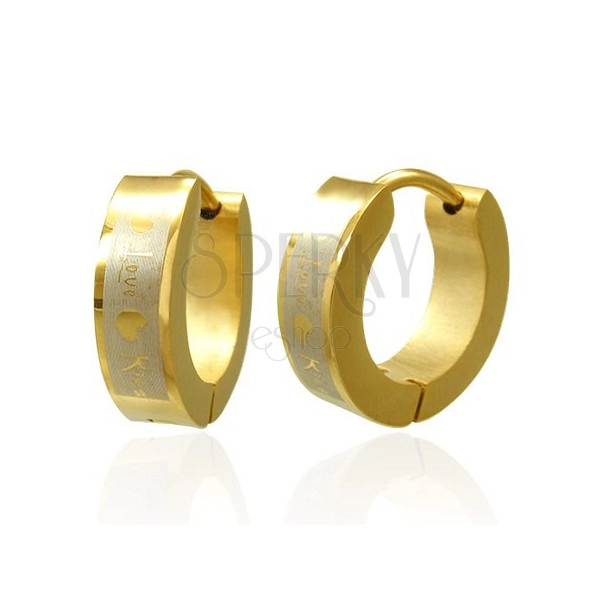 Golden colour surgical steel earrings - Love Kiss