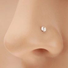 Straight nose piercing made of white 14K gold - round clear zircon, 2 mm