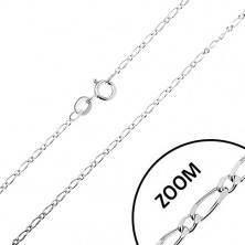 Shiny 925 silver chain, long and short oval links, width 1,3 mm, length 460 mm 