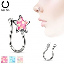 Fake nose piercing made of surgical steel, star with glittering glaze