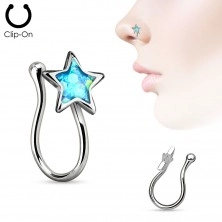 Fake nose piercing made of surgical steel, star with glittering glaze