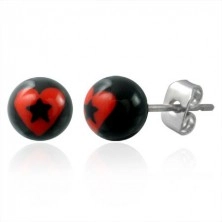 Stud steel earrings - heart with star