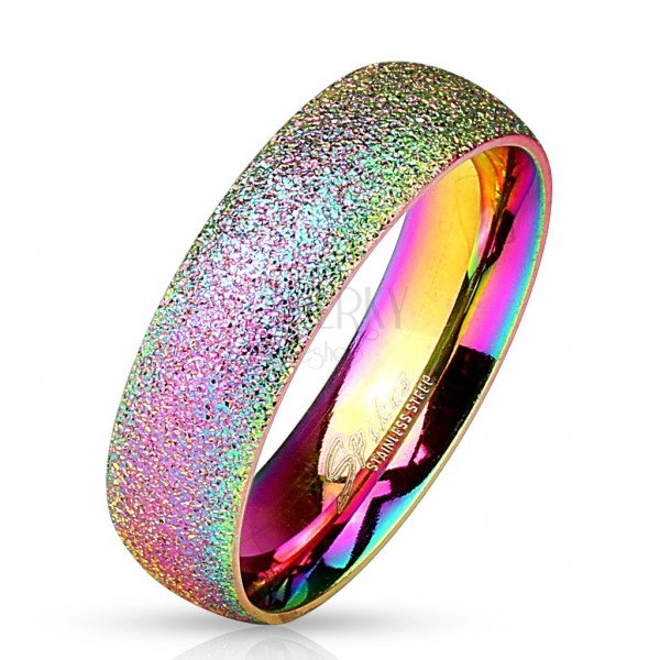 Rainbow ring made of 316L steel with sparkly surface, 6 mm