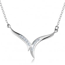 Necklace made of 925 silver, two joined waves, clear zircons, fine chain