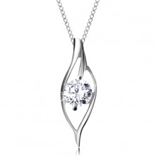 925 silver necklace, asymmetric grain contour with sparkly clear zircon