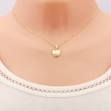 14K gold pendant - symmetric protruding heart with zircon and wave of white gold