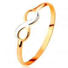 585 gold ring - bicoloured shiny infinity symbol, narrow smooth shoulders