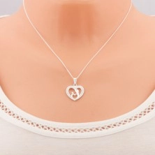 Necklace made of 925 silver, chain and pendant - mother with child in heart contour