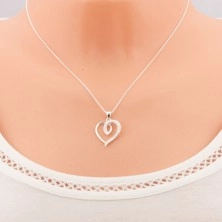 925 silver necklace, asymmetric heart contour with sparkly half